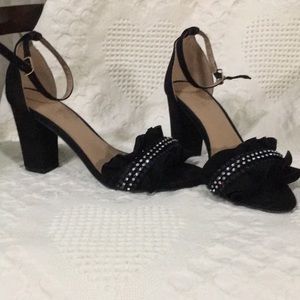 Stacked black sparkle heels